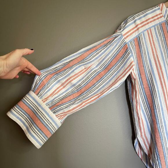 Veronica Beard Grove Striped Shirt Large Button Front Lightweight Gauzy Cotton - Picture 11 of 16